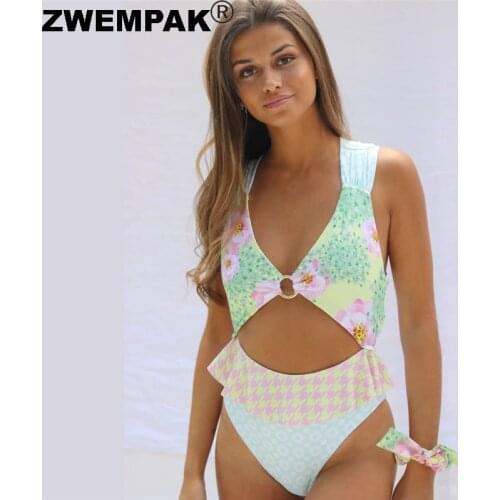 Refreshing Women One Piece Swimwear Sweet Cute Summer Hollow Out Female Bodysuit XL Monokini Printed Beachwear Sexy Bikini