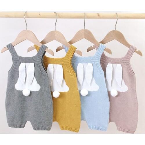 0-3y Baby Girl Rompers Bunny Big Ear Rabbit Knitted Boy Clothes Newborns Infant Jumpsuits Outfits Sleeveless Childrens Overalls
