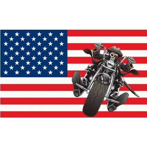 Pirate Riding Motorcycle American Flag 3*5 ft 90*150 cm 100 d polyester Flying