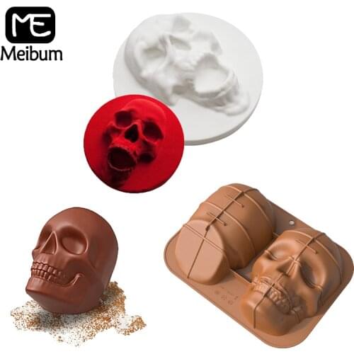 Food Grade 3D Skull Silicone Cake Molds Chocolate Moulds Mousse Pastry Baking Tools Halloween Party Dessert Decorating Bakeware