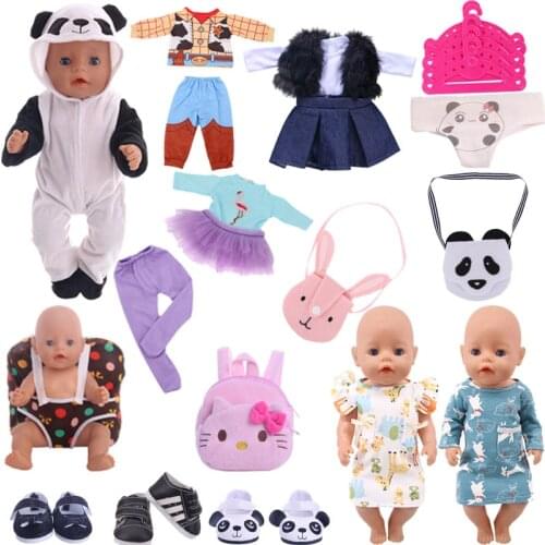 Panda Pajamas Black And White Mix And Match Series Fit 18-Inch American Dolls And 43cm Baby doll Clothes Accessories, Gifts