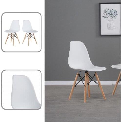 PP 2Pcs High Quality Wood Legs White Plastic Chair Wide Application Cafe Chair Set Multi-purpose for Dinning Room