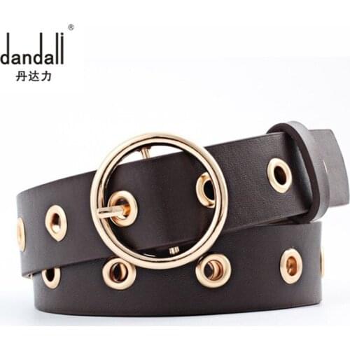 Dandali Women Leather Belt Round Metal Pin Buckle Circle Belts Hot Brand fashion Punk O Ring For Women Belt