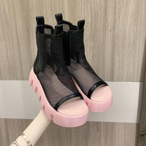 Rock Shoes Woman Boots-Women Round Toe 2021 Low Ladies Summer Mid Calf Rubber Mid-Calf Lolita Hoof Heels PU Rome Basic Solid Co