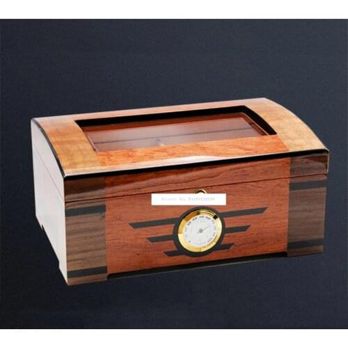 Luxury Transparent Skylight Glossy Cedar Wood 1-100 Cigars Storage Box Moisturizing Humidor With Hygrometer Humidifier