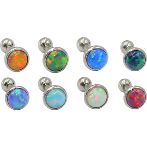 SHUIMEI 8Pcs Mix Color Opal Stone Helix Ear Tragus Barbell Cartilage Earring Bar Body Piercing Jewelry Fashion New 16G