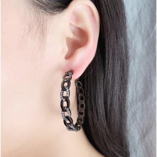 OMYFUN Factory Big Hoop Earrings For Women Rose Gold Black Hoop Earring Cuban Chain Boho Bijoux Fashion Female Brincos Semijoias