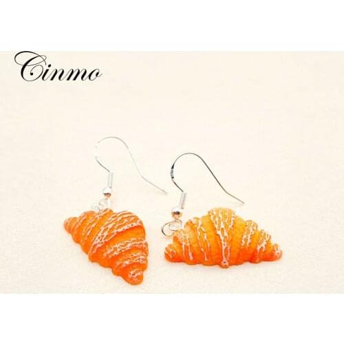 Cinmo 1 Pair Mini Croissant Bread Piercing Drop Earrings For Women Girls Cute Food Resin Dangle Earrings Wholesale Ear Jewelry