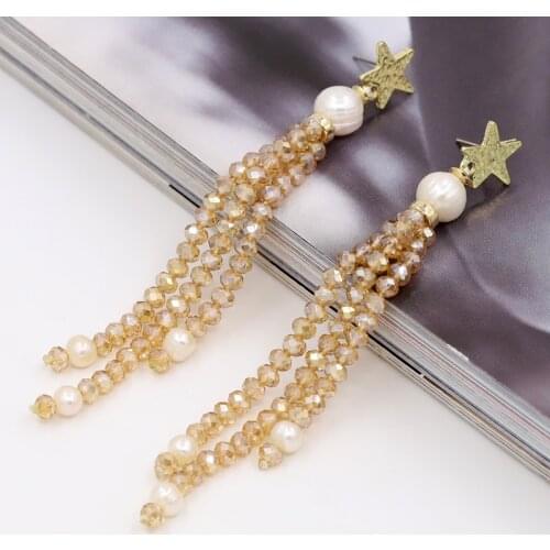 Earrings for Women 2021 Trend Jewelry Natural Pearl Crystal Tassel Pendant Long Earrings Couple Gift Accesories for Female Girls