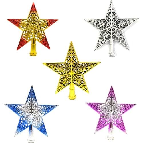 Christmas Tree Top Sparkling Star Hollow-out Hanging Star Home Decor Festival Ornament Tree Plastic Toppers