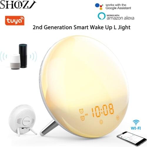 TUYA WiFi Smart Wake Up Light Workday Alarm Clock With 7 Colors Sunrise/Sunset/FM Radio Smart Home Works With Alexa Google Home