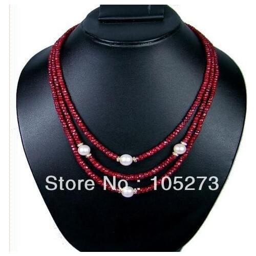 Gorgeous Gem Stone Jewelry Natural Red White Genuine Freshwater Pear Necklace 6-9mm 18-20'' Hot Sale New Free Shipping