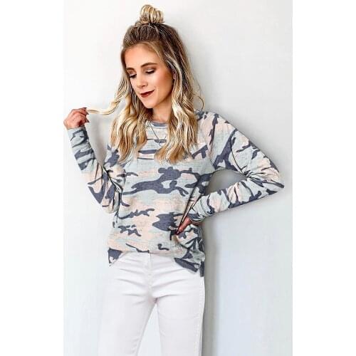 Autumn and Winter New Camouflage Hoodless Sweatshirt Women 2020 Plus Size Round Neck Casual Loose Long-sleeved Bottoming Shirt