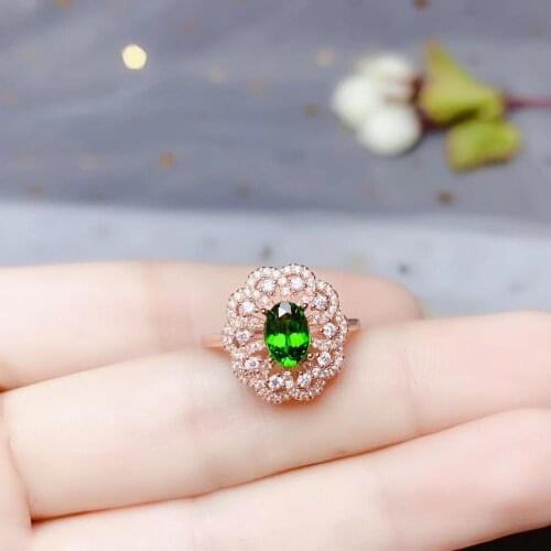 Attractive green diopside gemstone ring for women silver jewelry natural gem real 925 silver gold plated