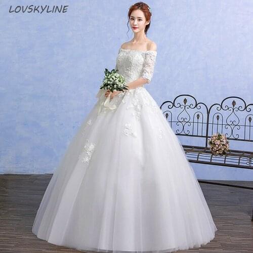 Wedding Dress New Arrival Embroidery Lace Boat Neck Half Sleeves Princess Wedding Gowns Vestidos De Novia