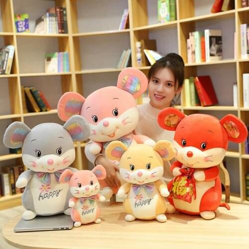 1PC Cute Fat Red Lucky Bag Rat Pillow Stuffed Animal Plush Toys For Girls Children Boys Toys Lovely Mouse Doll Birthday Gift