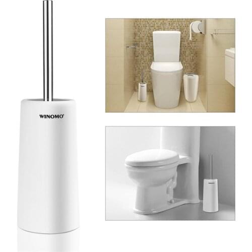 1PC WINOMO Stainless Steel Toilet Brush and Holder for Bathroom Storage (White)