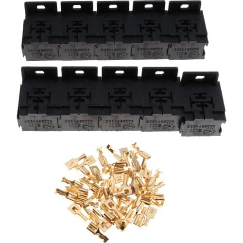 10 Sets 12V/24V 30A-80A Car Relay Socket Holder 5-Pin Connector & Terminals