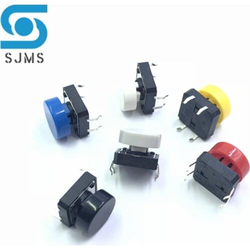 10pcs B3F 12*12*7.3mm DIP-4PIN Tactile Push Button Switch + A37 Color Hat Tact Touch Micro Switch Cap