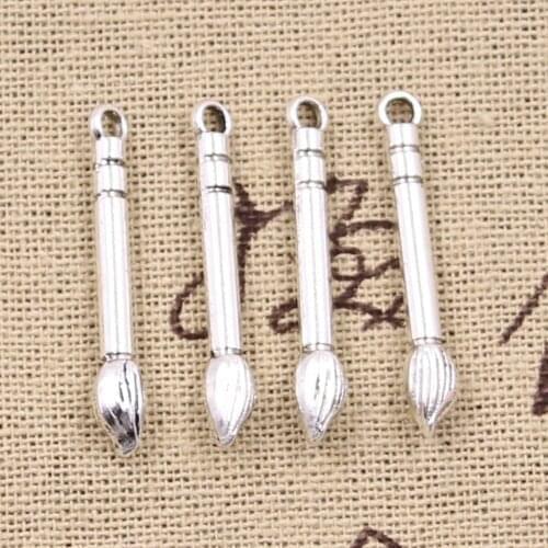 15pcs Charms Chinese Writing Brush 30x4mm Antique Silver Color Plated Pendants Making DIY Handmade Tibetan Finding Jewelry