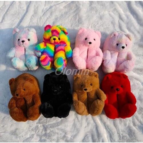 2022 Home Slippers Indoor Women Winter Warm Cute Plush Woman Furry Fur Slides Teddy Bear Winter Warm Shoes Cartoon Plush Teddy