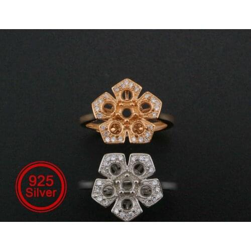 3MM Round Prong Ring Settings Flower Solid 925 Sterling Silver Rose Gold Plated DIY Adjustable Ring Bezel for Gemstone 1210084