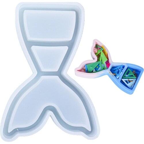 DIY 3D Fishtail Storage Box Resin Tray Mold Jewelry Ring Soap Candle Holder Container Silicone Mould Home Decor Casting Tool