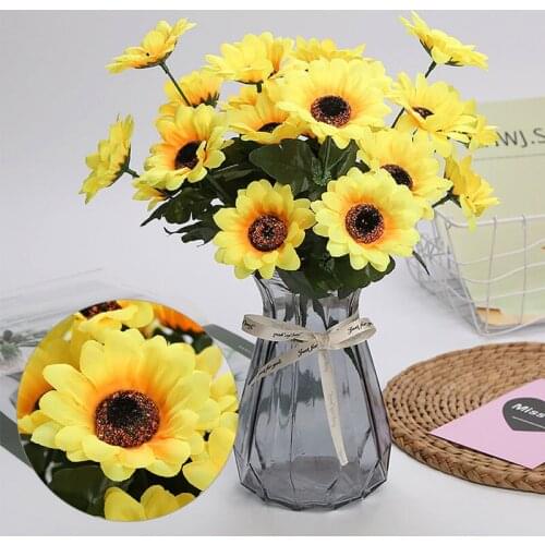 7 Heads Artificial Sunflower Faux Silk Flowers Fake Plants For Office Home Wedding Desktop Balcony DIY Decoration Fake Sunflower