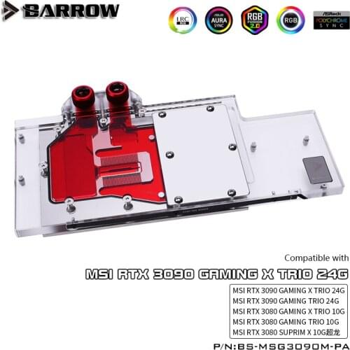 Barrow LRC2.0 full coverage GPU Water Block for MSI RTX3090 TRIO Aurora,5V ARGB GPU Cooler, BS-MSG3090M-PA