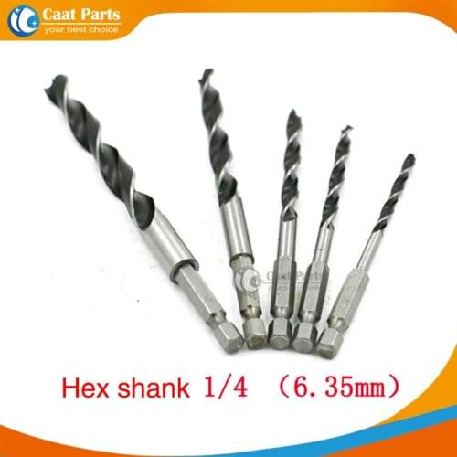 Free Shipping! 6.35mm(1/4") , 5PCS 4mm/5mm/6mm/8mm/10mm Hex shank three pointed woodworking drill, High-quality