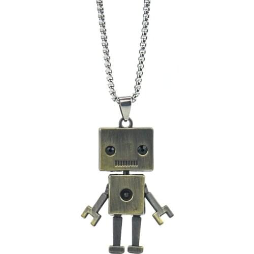 Hip-hop Ghost Necklace Robot Pendant Joint Doll Human Skeleton Keychain Key Ring Stainless Steel Chain Punk Man Jewelry Gift