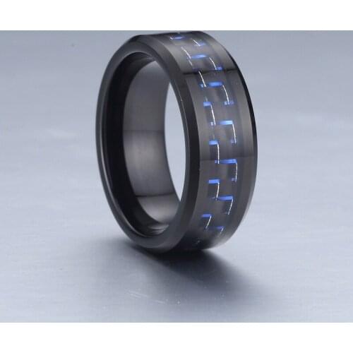 Black 100% tungsten carbide ring blue carbon fiber wedding band couple rings for men and women