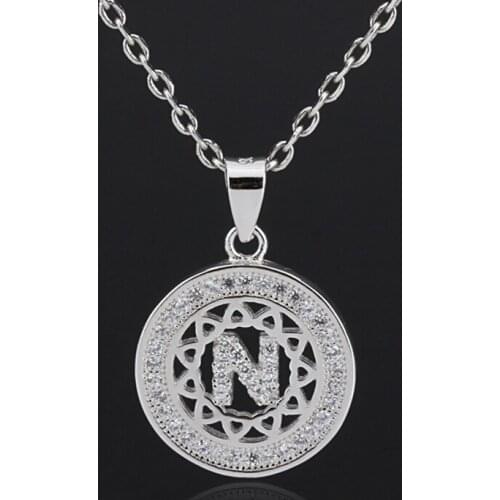 Women Jewelry 925 Sterling Silver English Alphabet Letter N Zircon Pendant Chain Necklace For Girlfriends Gift