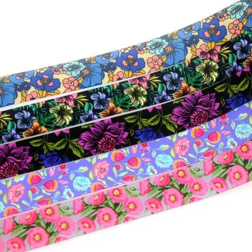 DUWES 50yards Flowers Printed Grosgrain Ribbon Accessory Hairbow Headwear Decoration DIY OEM Wholesale D1570