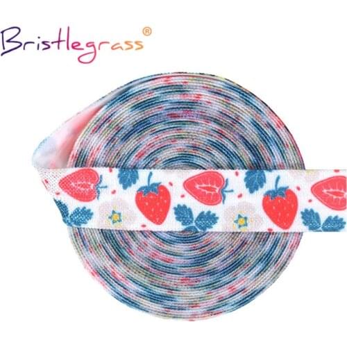 BRISTLEGRASS 2 5 10 Yard 5/8" 15mm Strawberry Print Fold Over Elastics FOE Spandex Satin Band Tape Hair Tie Headband Sewing Trim