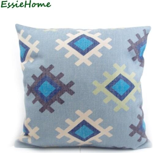 ESSIE HOME High-End Digital Print Blue Turkish Ethnic Kilim Diamond Stripe Pattern Pillow Case Cushion Cover Sofa Home Decorati