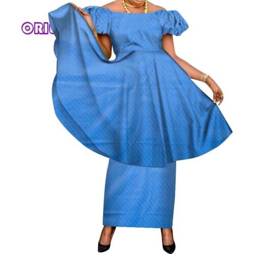 2 Pieces Set African Dresses for Women Short Sleeve Dashiki Dress and Skirts Lady Traditional African Clothing Plus Size WY438