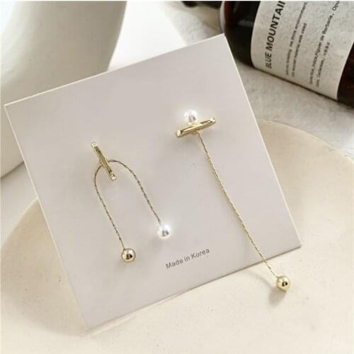 Korean Simple Metal Chain Pearl Bead Tassel Drop Earrings Fashion Cute Pendent Earrings for Women Girl Kid Ear Jewelry Wholesale