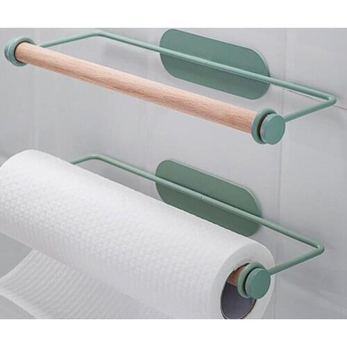 Kitchen Paper Towel Rack Wall-Mounted Oil-Absorbing Paper Cling Film Free Perforated Rag Roll Paper Storage Rack New
