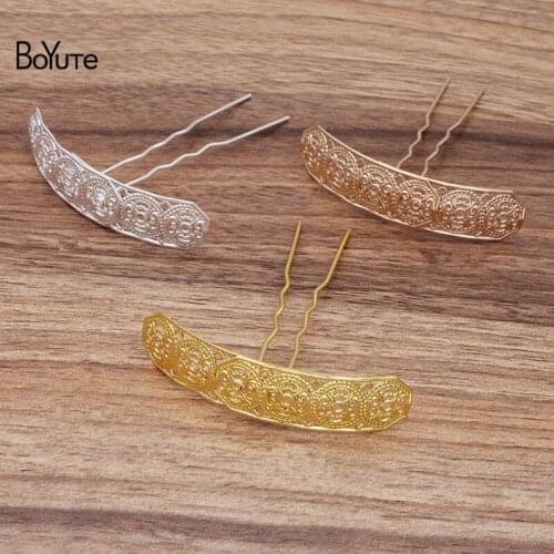 BoYuTe (10 Pieces/Lot) 15*64MM Brass Filigree Plate Welding 75*10*1.2MM Hair Fork Hairpin Diy Hair Jewelry Accessories