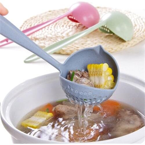 2 in 1 Long Handle Soup Spoon Home Strainer Cooking Colander Kitchen Scoop Plastic Ladle Tableware Hot Selling