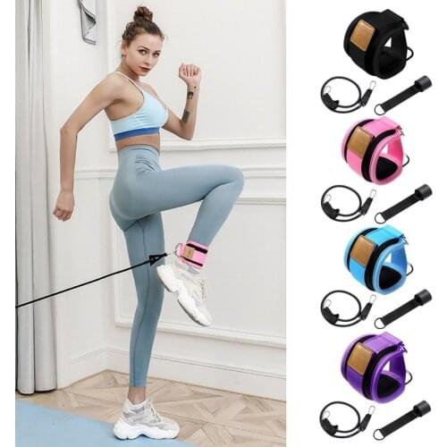 3pcs Elastic D-ring Ankle Strap Cuffs with Resistance Band Door Anchor Leg Hip Training Workout Exercises Fitness Equipment