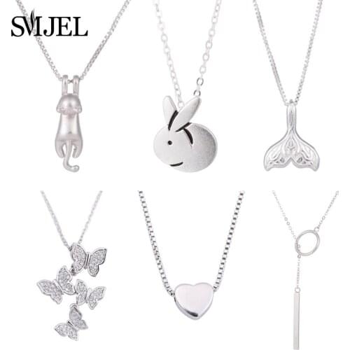 SMJEL Fashion Animal Pendants & Necklaces Crystal Butterfly Cat Rabbit Necklace Women Love Heart Jewelry Party Gift Girl