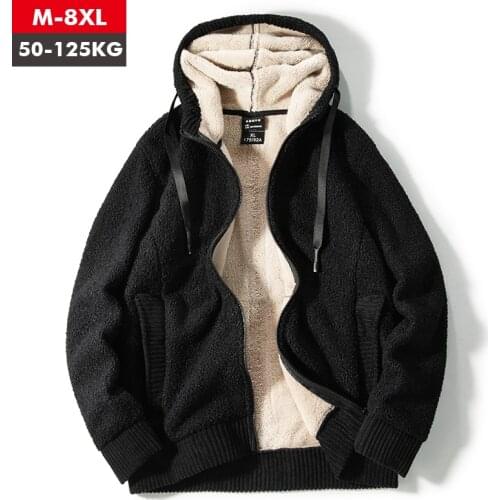 Men Winter Faux Fur Jacket Coat Casual Fur Lining Solid Warm Cloth Zipper Coats Sweatshirts Cashmere Parkas Plush Jackets 8XL