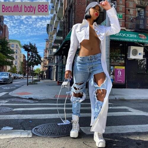 Meqeiss 2021 Spring New Womens Asymmetric Buttons Long Sleeve Shirt High Street Fashion Solid Color Left Side Super Long Shirt