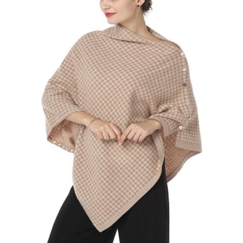 New arrivals 100%goat cashmere plover case grain jacquard knit womans buckle scarfs pashmina poncho big size 65X135cm