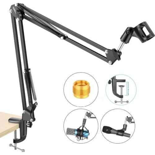 Upgrade Extendable Microphone Stand Holder Suspension Boom Scissor Arm Stand with Microphone Clip Table Mounting Clamp