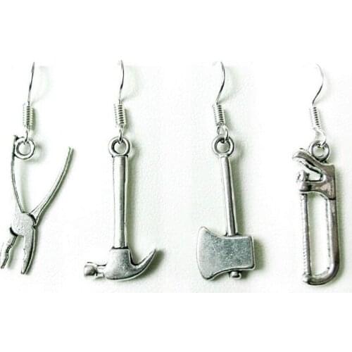 Wholesale 20Pair Fashions Creative Earrings Vintage Tools Hammer Axe Saw Pliers Charm Pendants Drape Earrings DIY Jewelry