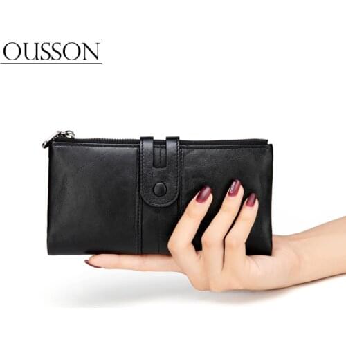 OUSSON Fashion casual light hand-held first layer cowhide womens wallet clutch long coin purse clutch