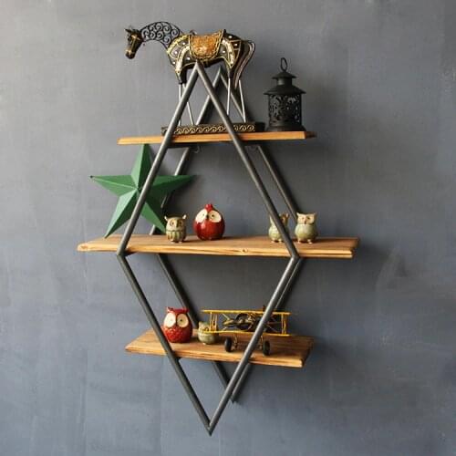 Retro Industrial Wind Diamond Shape Rack Wall Soft Decoration Creative Clothing Store Tea Shop Restaurant Wall Hanging Wooden